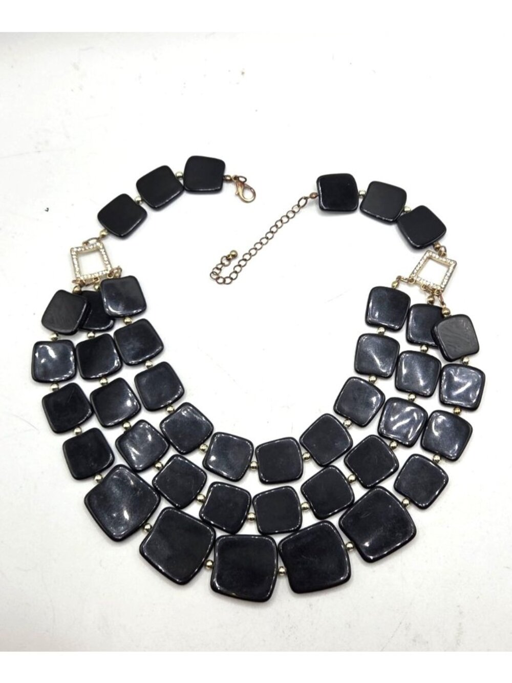 Lia Sophia Black Multi-Strand Square Beaded Necklace With Gold-Tone Accents